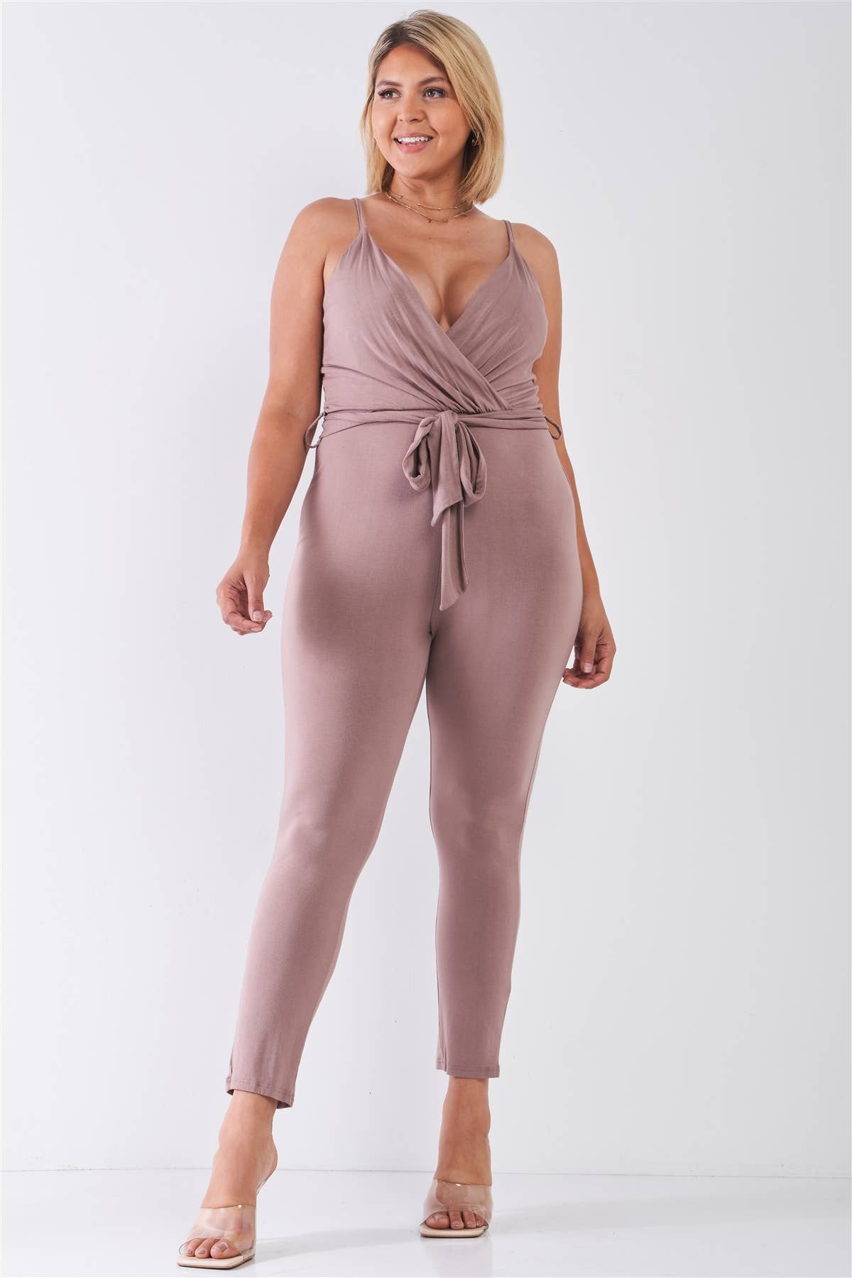 Plus Size Mocha Belted Jumpsuit