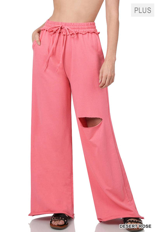 Plus French Terry Laser Cut Pants with Pockets