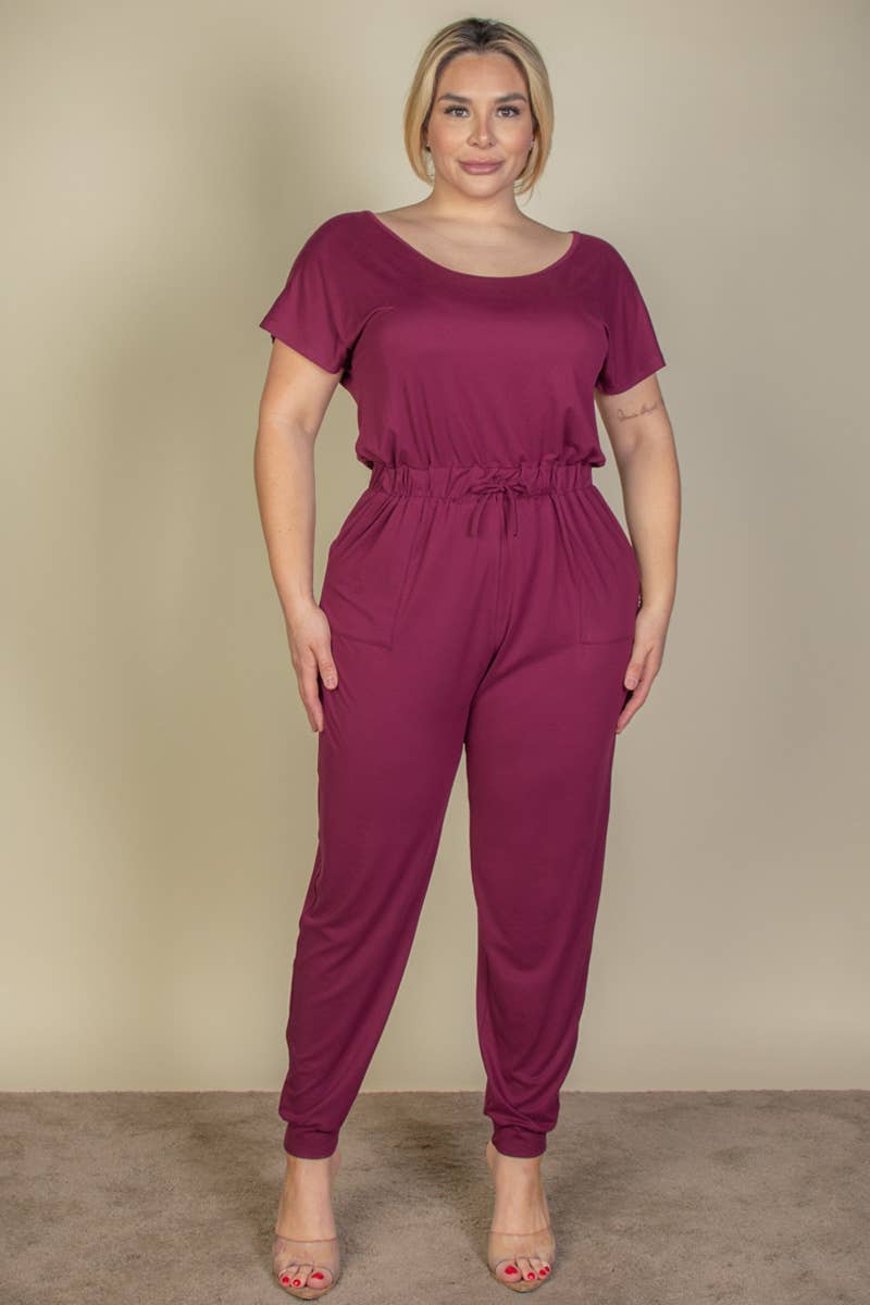 Plus Size Solid Drawstring Jumpsuit