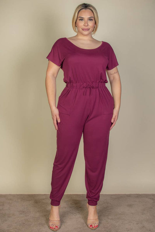Plus Size Solid Drawstring Jumpsuit