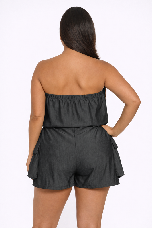 Plus Size Cargo Pocket Short Rompers Jumpsuit