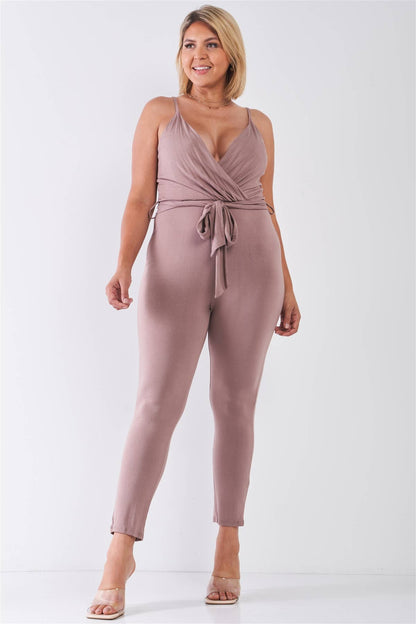 Plus Size Mocha Belted Jumpsuit