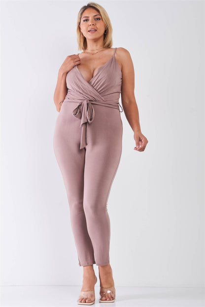 Plus Size Mocha Belted Jumpsuit