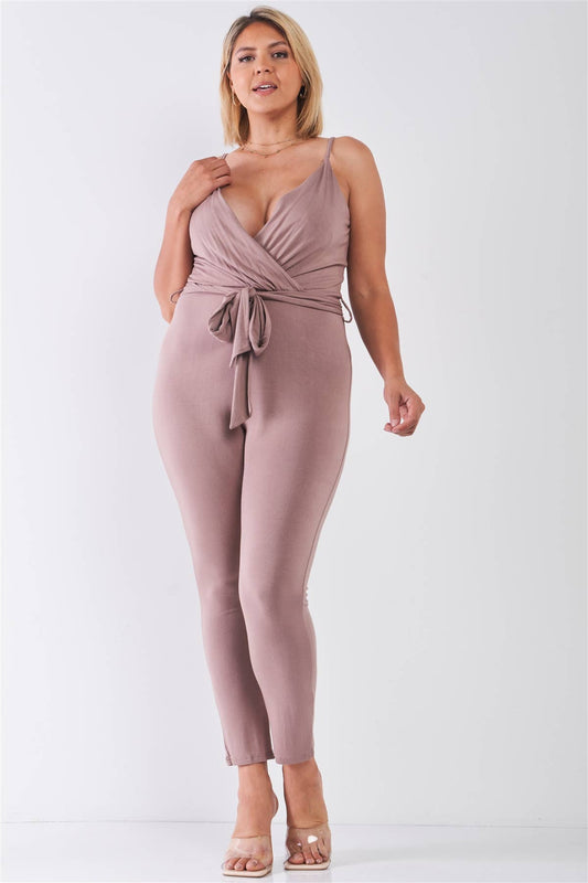 Plus Size Mocha Belted Jumpsuit