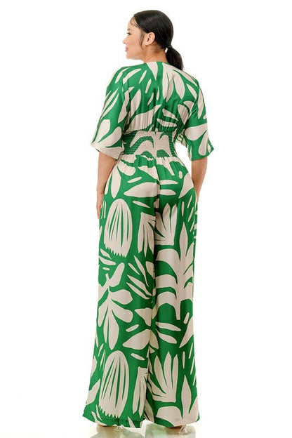 Plus Front Zip Elastic Back Wide Palazzo Jumpsuit\