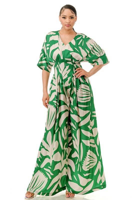 Plus Front Zip Elastic Back Wide Palazzo Jumpsuit\