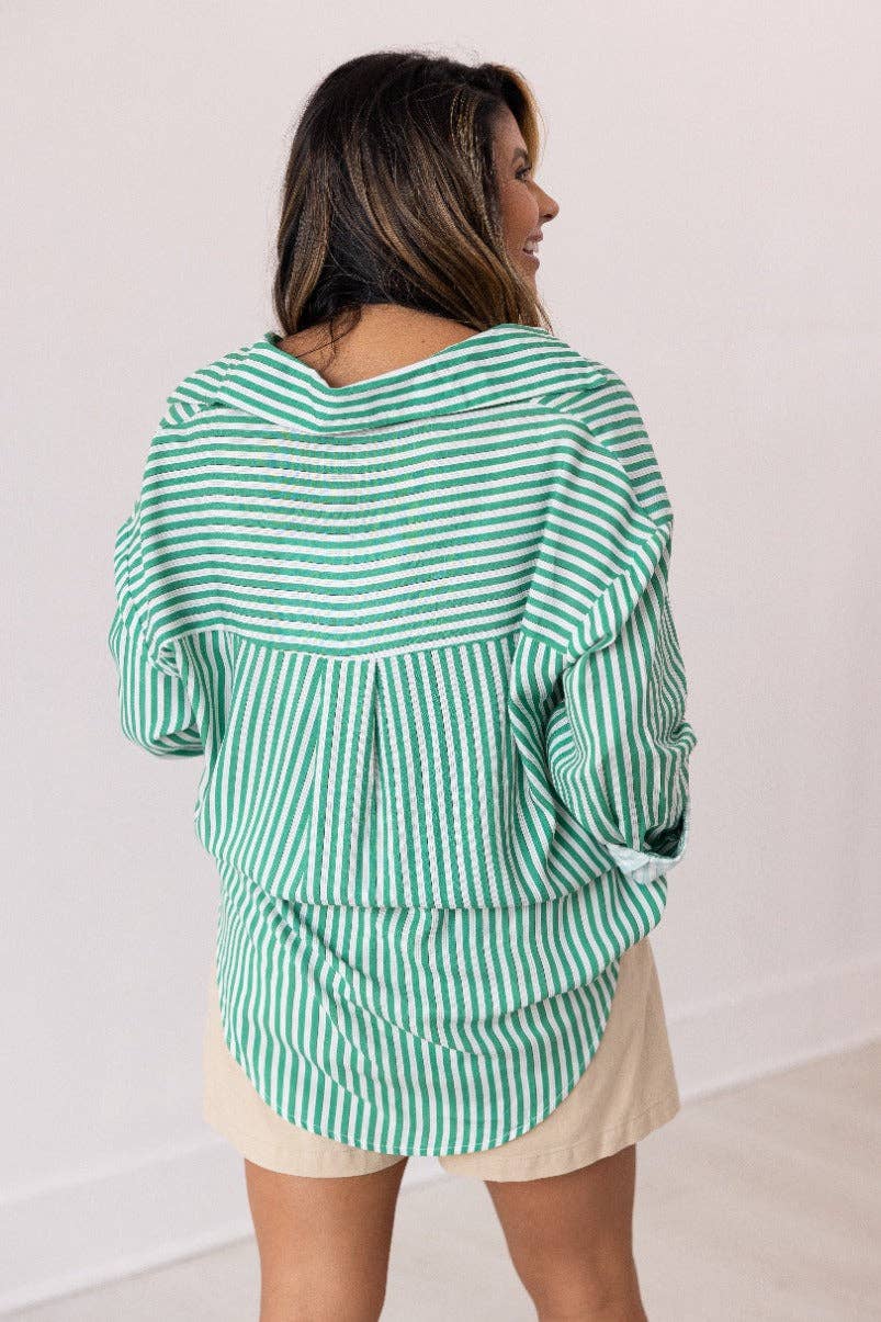 The Kathryn Button-Up, Striped Green