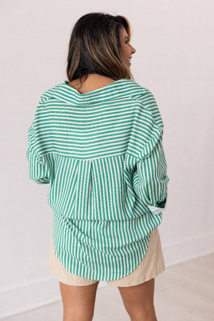 The Kathryn Button-Up, Striped Green