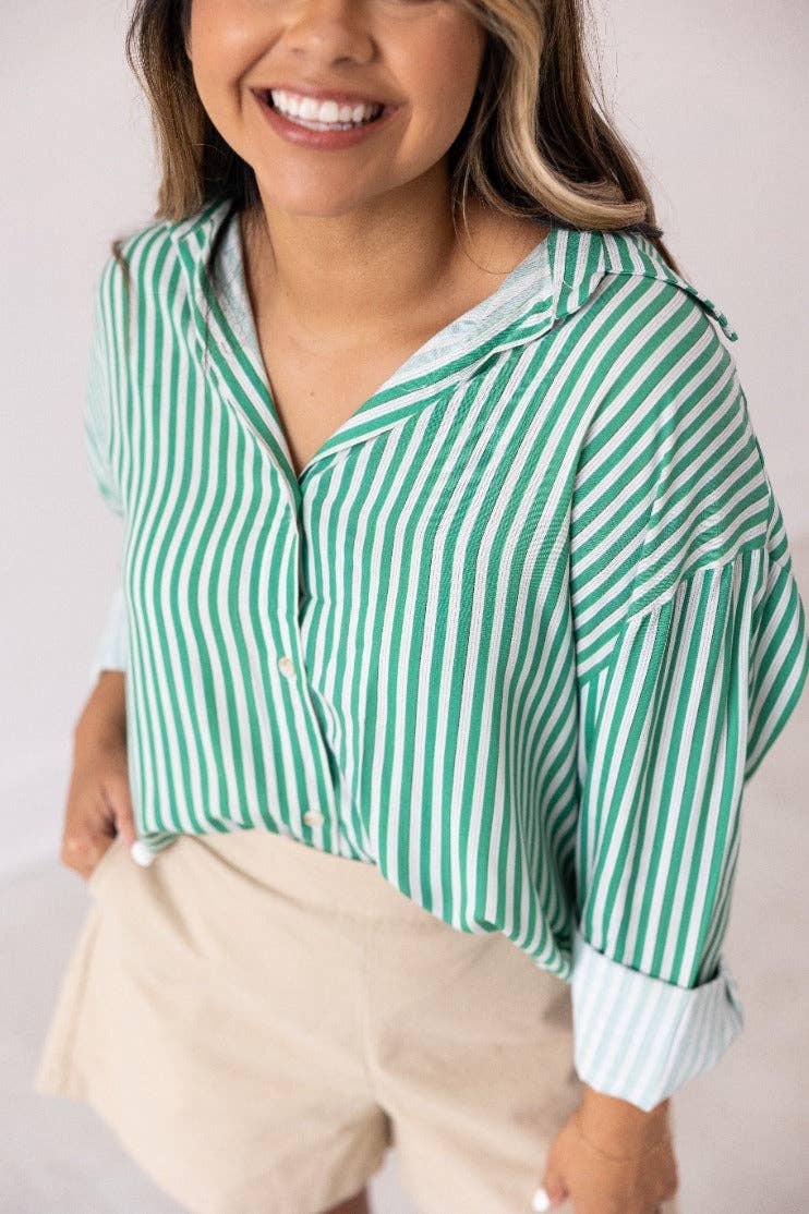 The Kathryn Button-Up, Striped Green