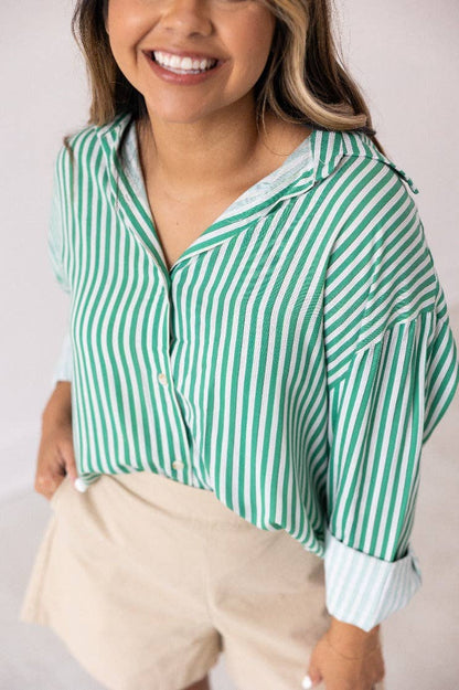 The Kathryn Button-Up, Striped Green