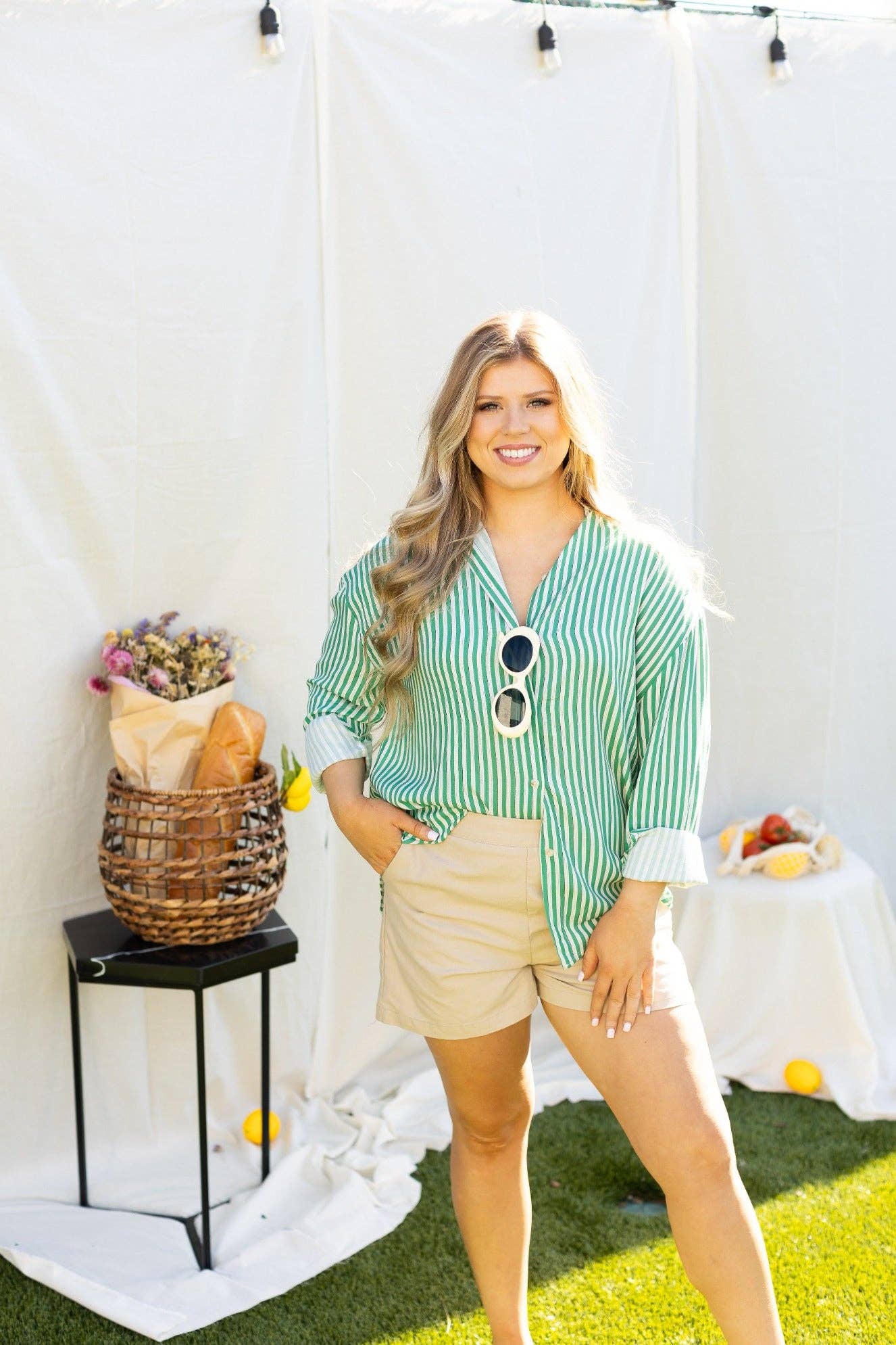 The Kathryn Button-Up, Striped Green