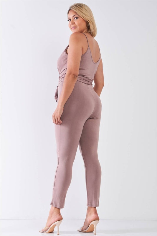 Plus Size Mocha Belted Jumpsuit
