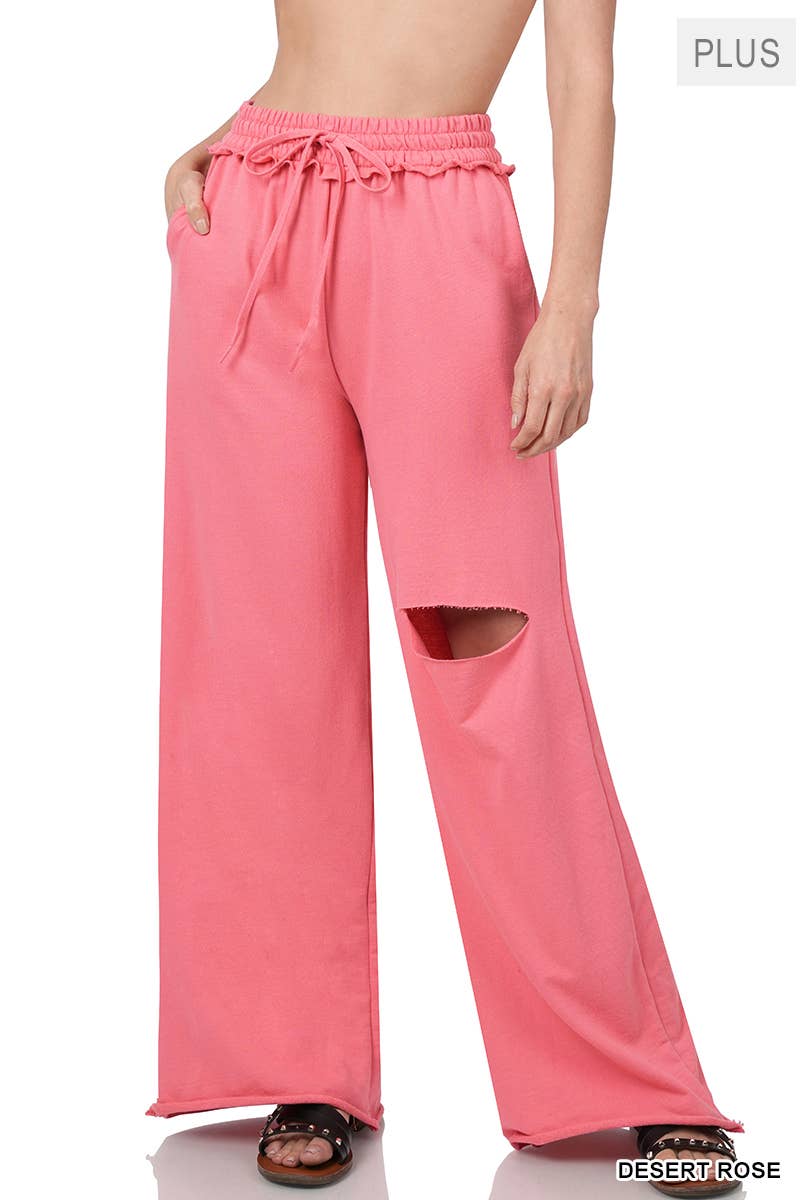 Plus French Terry Laser Cut Pants with Pockets