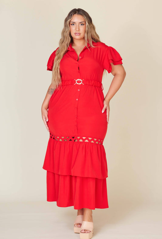 Red Plus Size Solid Maxi Dress