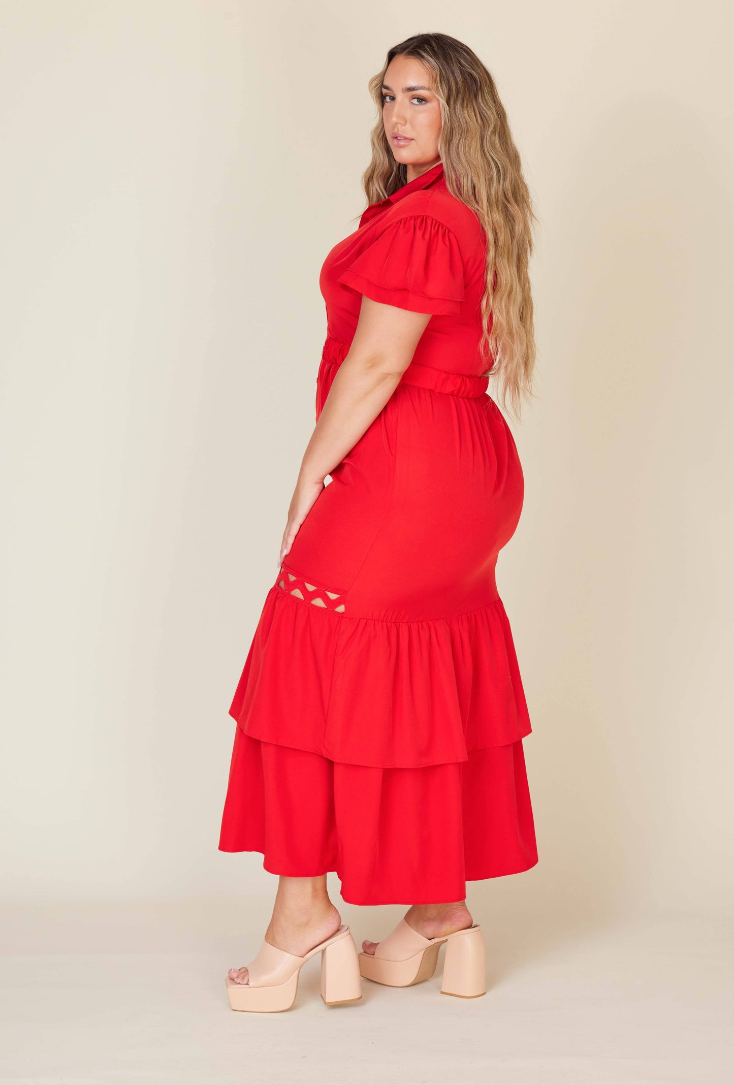 Red Plus Size Solid Maxi Dress