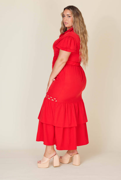 Red Plus Size Solid Maxi Dress