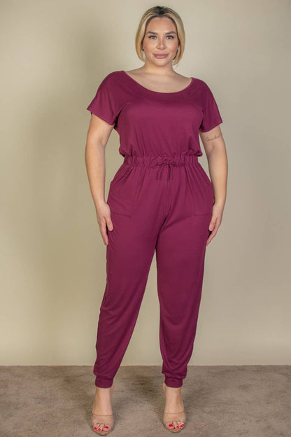 Plus Size Solid Drawstring Jumpsuit