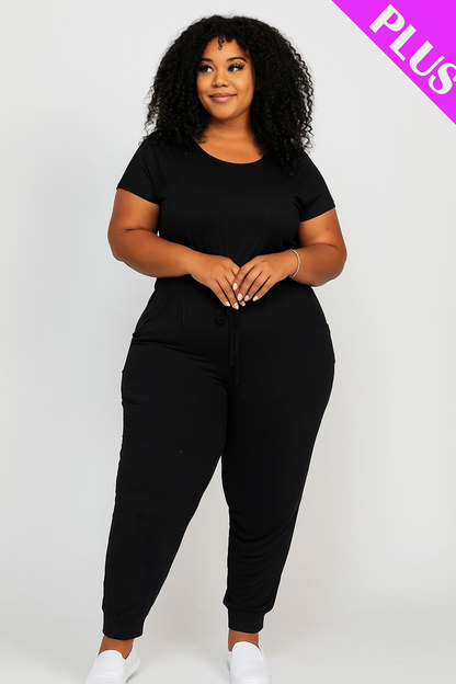 Plus Size Solid Drawstring Jumpsuit