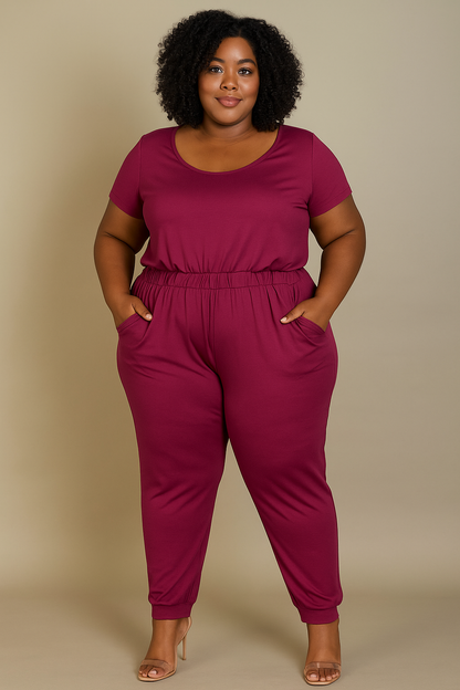 Plus Size Solid Drawstring Jumpsuit