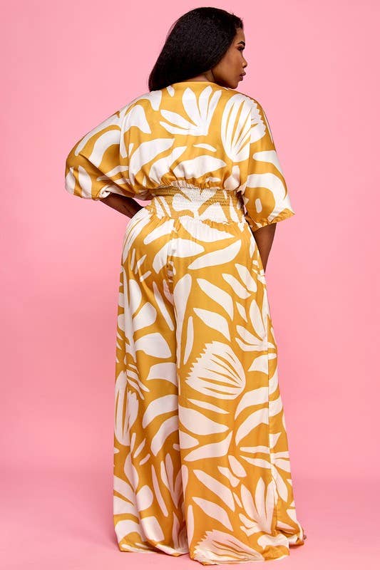 Plus Front Zip Elastic Back Wide Palazzo Jumpsuit\