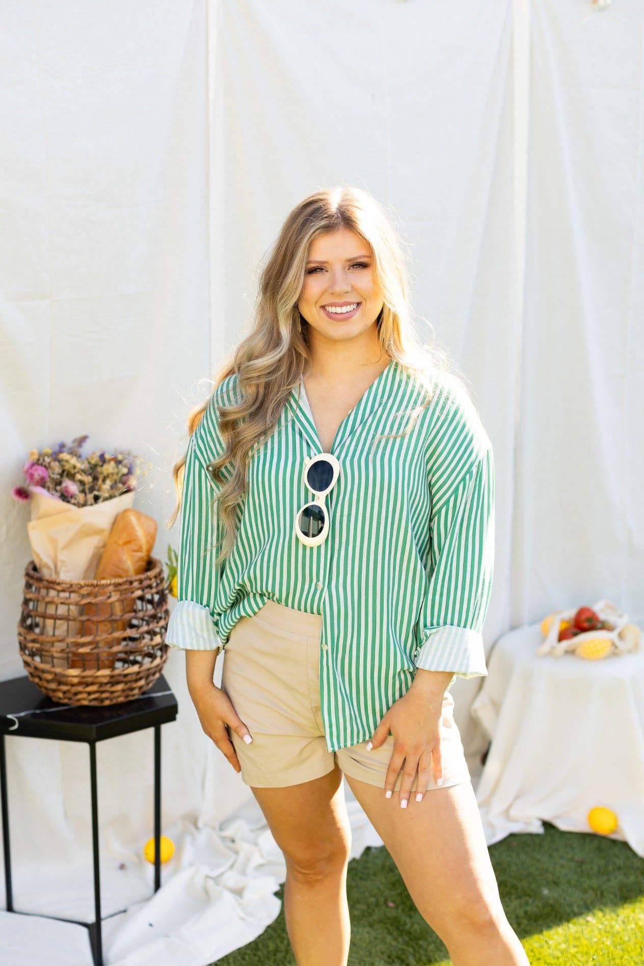 The Kathryn Button-Up, Striped Green