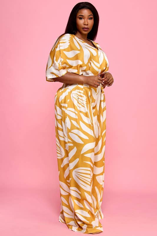 Plus Front Zip Elastic Back Wide Palazzo Jumpsuit\