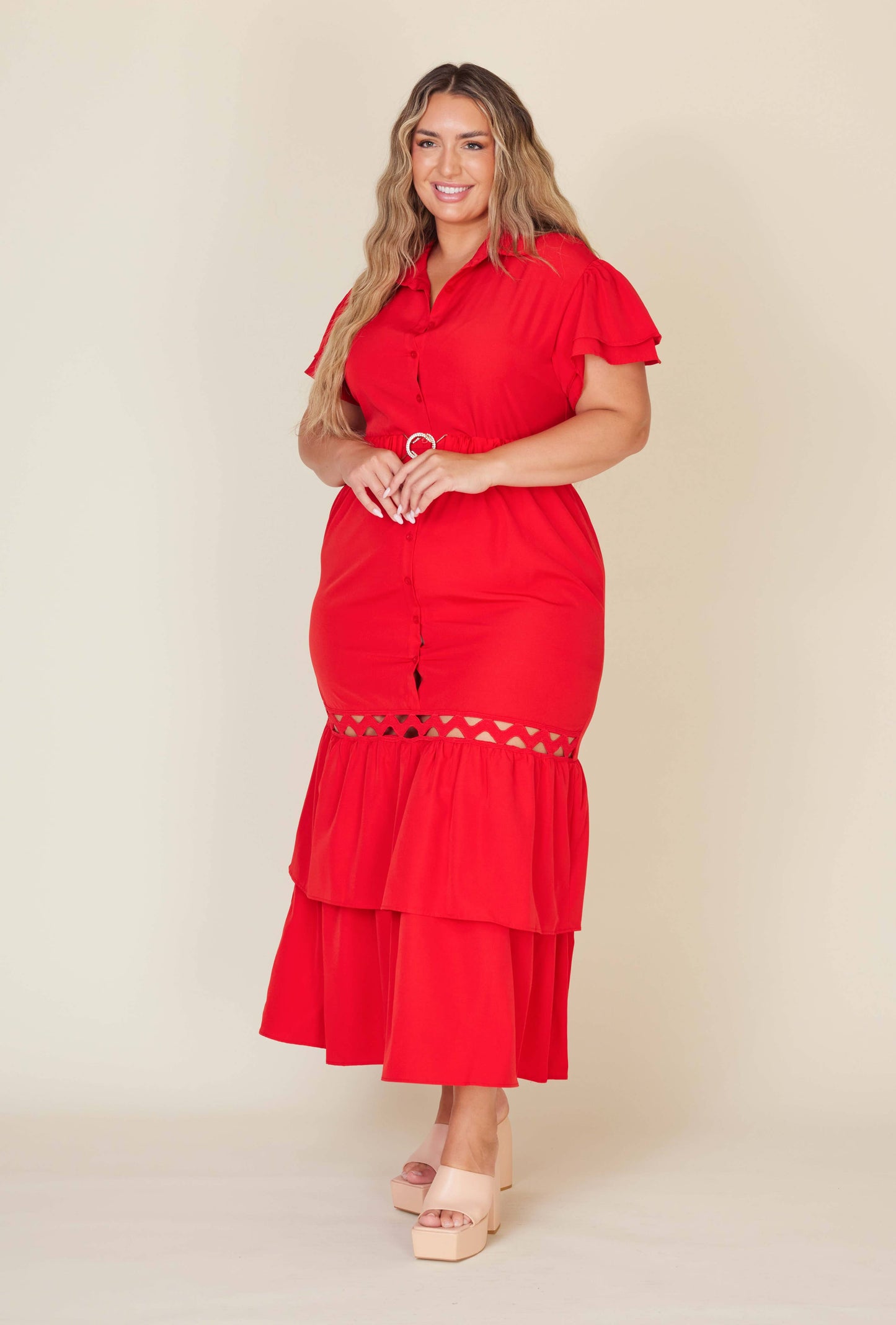 Red Plus Size Solid Maxi Dress