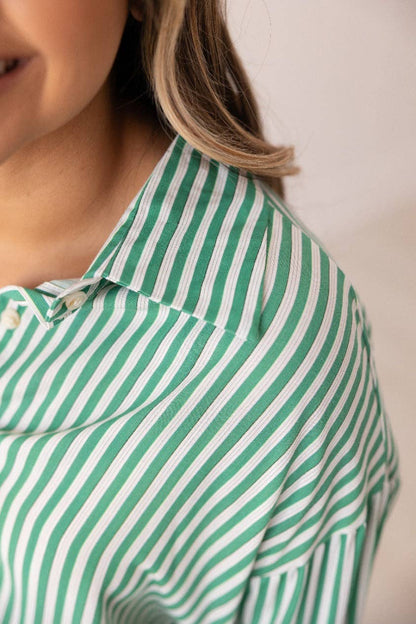The Kathryn Button-Up, Striped Green
