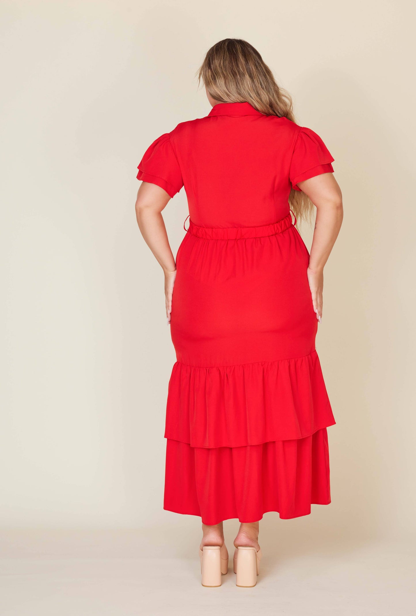 Red Plus Size Solid Maxi Dress