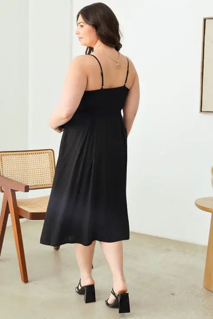 Plus Size Boho Cut-Out Bust Front Tie Smocked Back Midi Dres